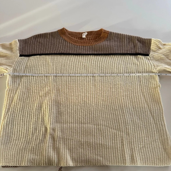 Wishlist- Women’s M- Color block- Crew Neck-Sweater-Brown-Tan-Cream-Gray-Stripe - Picture 11 of 11